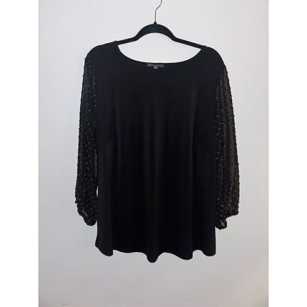 Adrianna Papell Plus Size 2XL Black Swiss Dot Long Sleeve Blouse Top